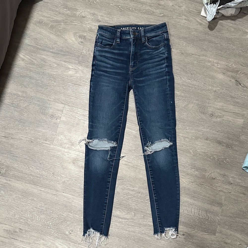 American Eagle Outfitters Women's Ripped Dark Blue Skinny Jeans